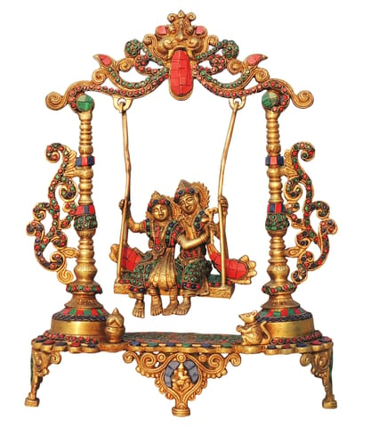 Brass Showpiece Radha Krishna Jhula Stone God Idol Statue - 14.5*4*18.5 Inch (BS1629 D)