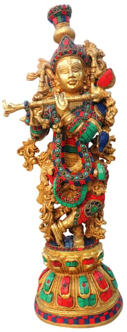 Brass Showpiece Krishna God Idol Statue - 7*5*20.7 Inch (BS1628 K)