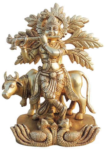 Brass Showpiece Cow Krishna God Idol Statue - 6*4*8.7 Inch (BS1692 E)