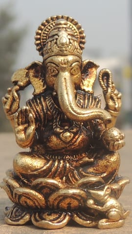 Brass Showpiece Ganesh Ji God Idol Statue - 1*1*1.6 Inch (BS1688 G)