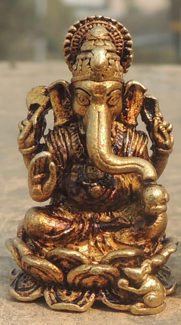 Brass Showpiece Ganesh Ji God Idol Statue - 0.7*0.7*1.3 Inch (BS1687 G)