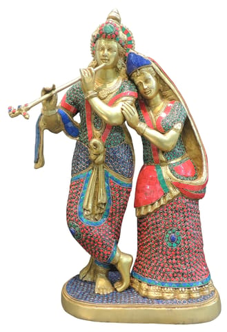 Brass Showpiece Radha Krishna God Idol Statue - 14*7*23 Inch (BS399 P)