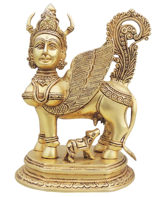 Brass Showpiece Kamdhenu Cow God Idol Statue - 7.2*6*10 Inch (BS1498 Y)