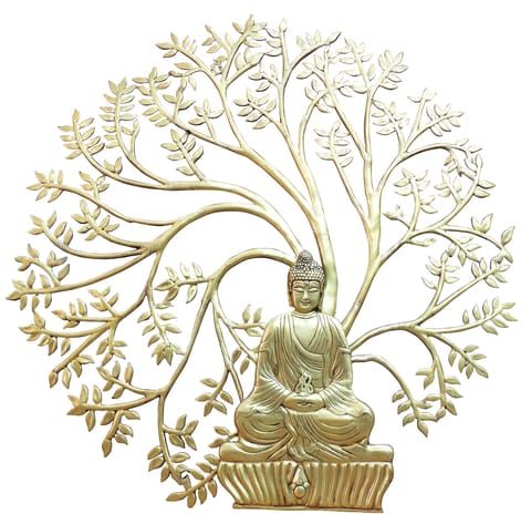 Brass Wall Hanging Showpiece Tree With Buddha - 44*1*44 Inch (BS1650 D)
