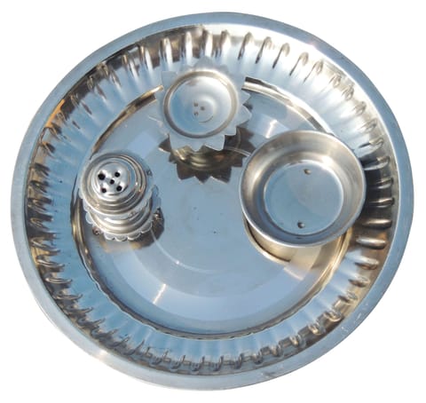 Steel Puja Thali  - 6.7*6.7*1.2 inch (S038 D)