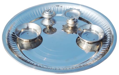 Steel Puja Thali  - 8.6*8.6*1.3 inch (S038 F)