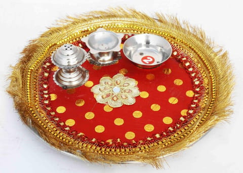 Steel Puja Thali - 8.6*8.6*2 inch (S053 C)