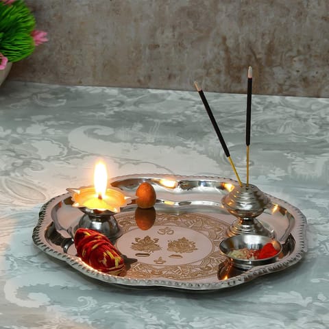 Steel Puja Thali  - 8*8*1.6 inch (S052 C)