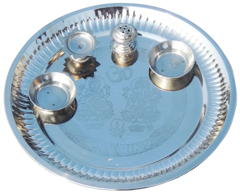 Steel Puja Thali - 10.1*10.1*1.3 inch (S038 G)