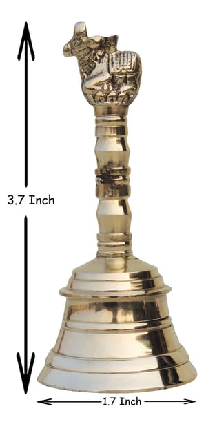 Brass Pooja Hand Bell, Nandi Ganti (1/10) - 1.7*1.7*3.7 inch (F681 B)