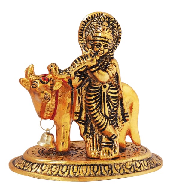 Showpiece Krishna With Cow Statue - 4*2.5*4 inch (AS287 G)