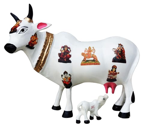 Showpiece Cow & Calf Statue In White - 13*4*11 inch (AS252 D)