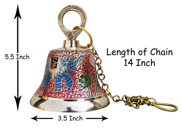 Brass Hanging Temple Pooja Bell, Bell Red Color - 3.5*3.5*5.5 inch (F516 A)