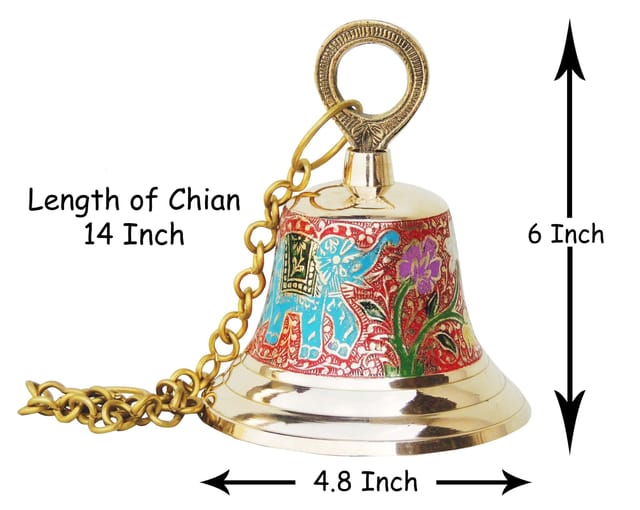 Brass Hanging Temple Pooja Bell, Bell Red Color - 4.8*4.8*6 inch (F515 A)