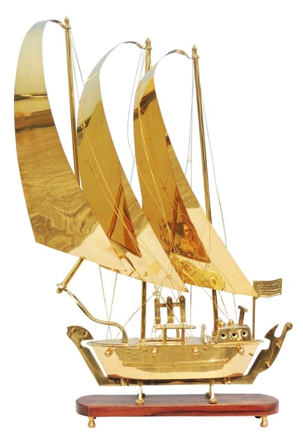 Brass Table Decor Showpiece Ship With Wooden Base Sheet - 15*4.5*31 inch (MR129 D)