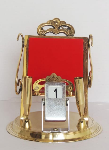 Brass Pen And Mobile Stand With Date Display - 5.5*4.8*5.2 inch (Z259 A)