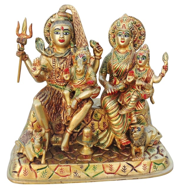 Brass Showpiece Shiv Parivaar On Hill Colour Idol Statue  - 12*6.5*12 inch (BS126)