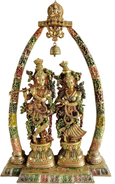 Brass Showpiece Radha Krishna Darbar Colour God Idol Statue  - 29*8*45 inch (BS301)