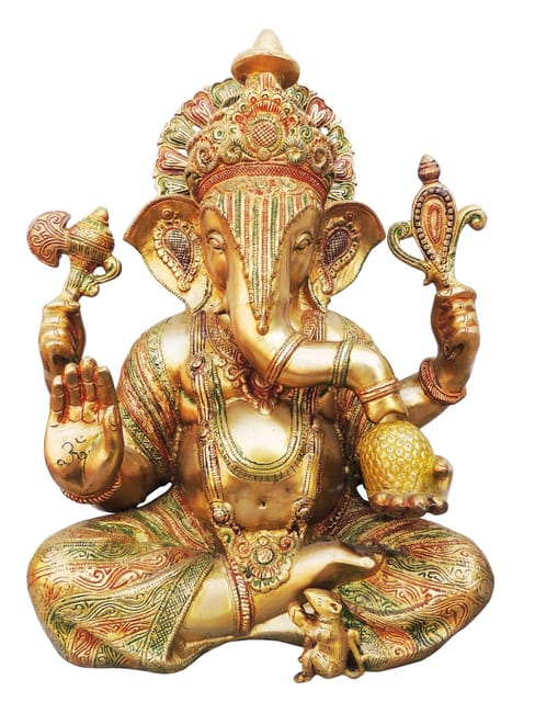 Brass Showpiece Ganesh Ji Colour God Idol Statue - 14*9.5*18 inch (BS492 A)