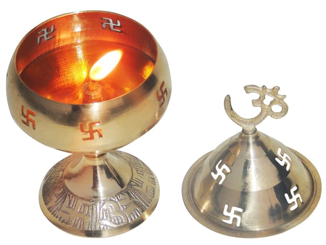 Brass Table Decor Oil Lamp Om Pakija Deepak - 2*2*3.5 inch (Z164 D)