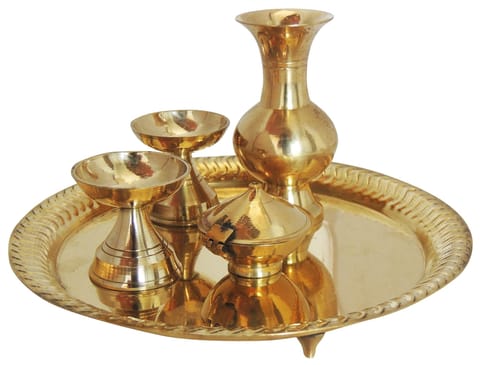 Brass Temple Pooja Thali Statue  - 8.5*8.5*4.5 Inch (Z509 D)