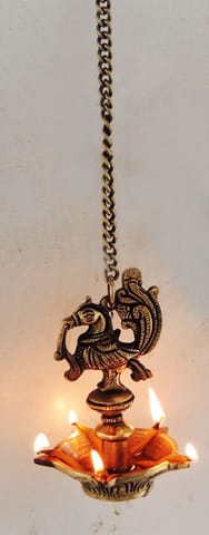 Brass Showpiece Murga Deepak With Chain Statue - 3*3*18.5 Inch (BS900 B)