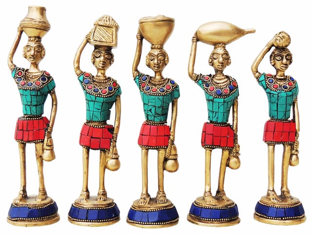 Brass Showpiece Rajasthani Musical Statue Set of 5 Pcs. - 2*2*8 Inch (BS841 A)