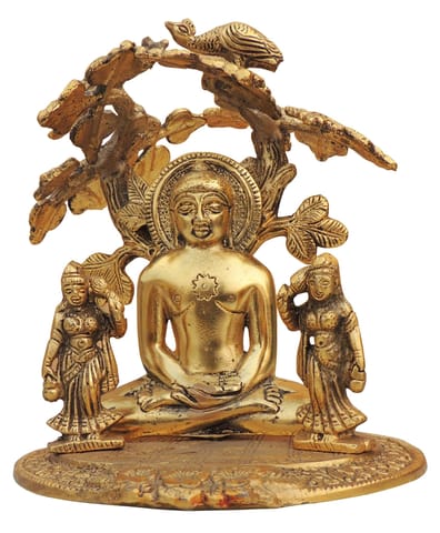 Aluminium Showpiece Mahaveer Ji Statue With Tree 6.8*5.1*7.5 Inch (AS279 G)