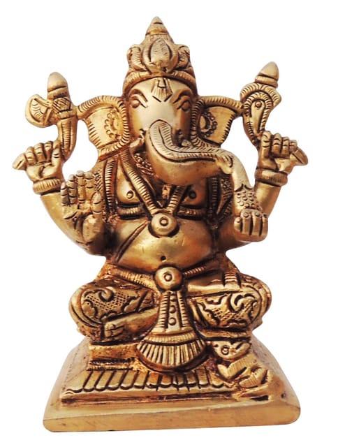 Brass Showpiece Ganesh Ji God Idol Statue - 3.3*2.2*4.2 Inch (BS1335 G)