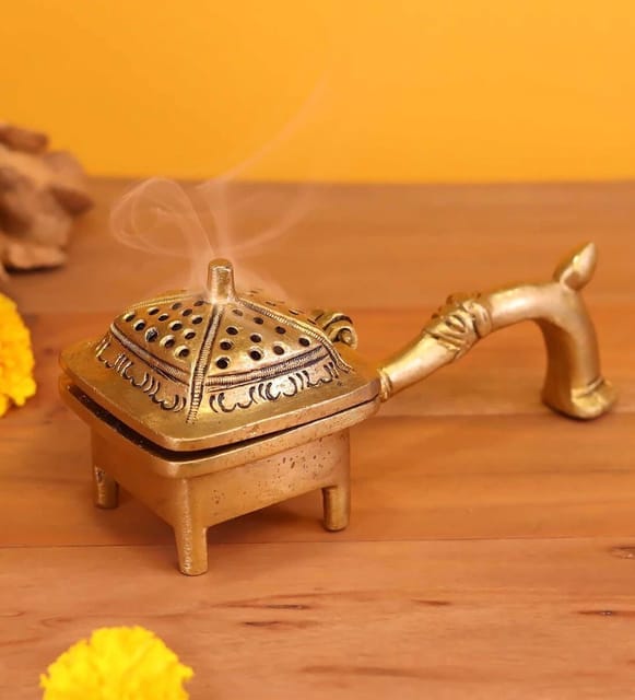 Brass Bakhoor Dani , Dhuna, Loban Dan, Smoke Burner - 3*6*2.5 Inch (BS1502 A)