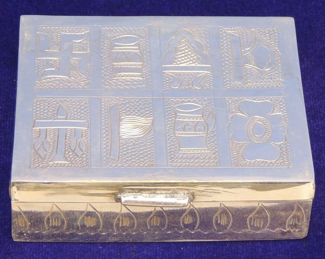Pure Silver Table Decor Pooja Dibbi Printed With 92.5 Hallmarked - 3*2.5*1 Inch (SL042 A)
