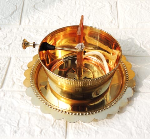 Brass & Glass Akhand Deepak - 7*7*6.5 Inch (Z620 E)