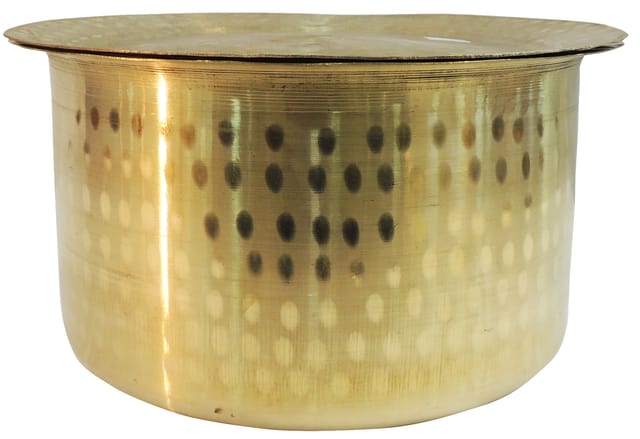Brass Kitchen Purpose Bhagona With Lid, Capacity : 5.5 Liter - 11*11*6 Inch (Z637 G)
