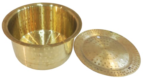 Brass Kitchen Purpose Bhagona With Lid, Capacity : 8 Liter - 12*12*6.7 Inch (Z637 I)