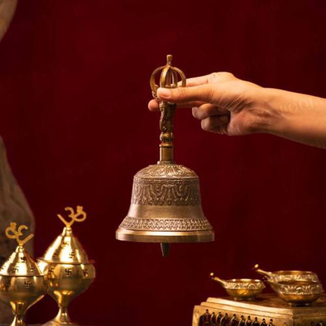 Pure Bronze Metal Hand Bell, Kansa Hand Bell No. 2- 3.2*3.2*6 inch (Z114 C)