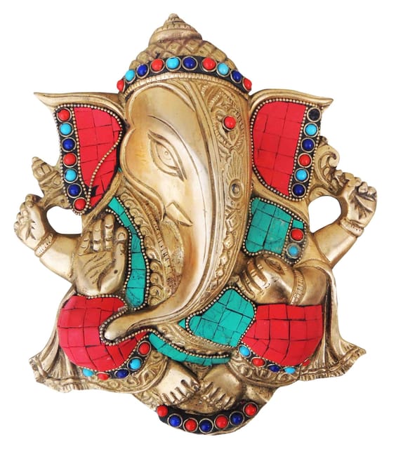 Brass Wall Hanging Showpiece Ganesh With Stone Finish - 8.8 Inch (BS794 B)