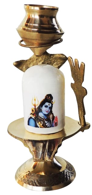 Brass Shiv Ling white Stone No. 0 - 2.8*1.8*3.8 inch (Z462 A)