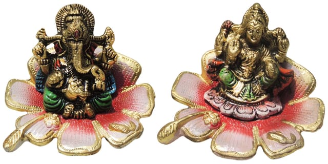 Showpiece Aluminium laxmi Ganesh Joda - 4.8*4.8*3.5 inch (AS097)