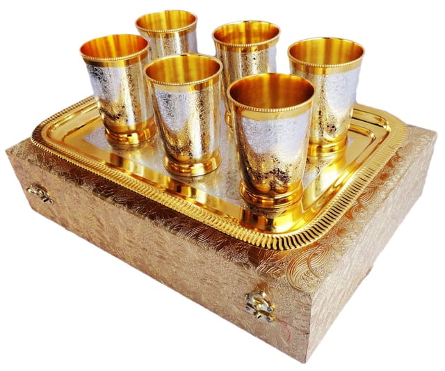 Decorative 6 Pcs. Glass Set With Tray - 3*3*4 inch (B175)