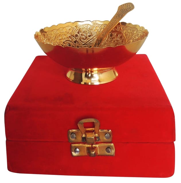 Brass Decorative Bowl With Velvet Box  - 4*4*2 inch (B285 A)
