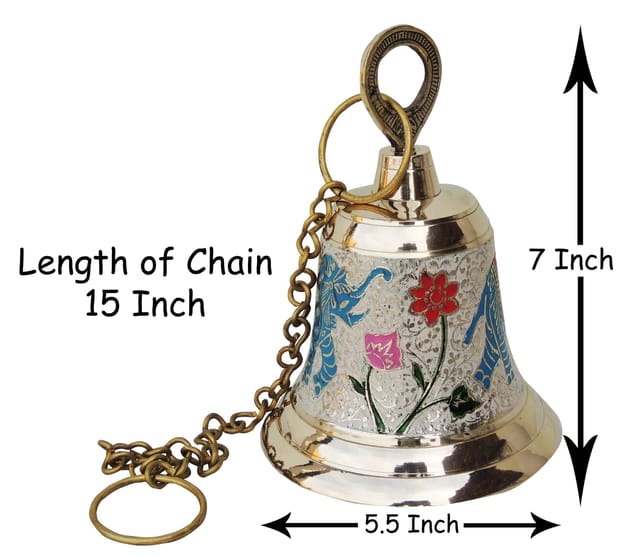 Brass Hanging Temple Pooja Bell, Bell White Color - 5.5*5.5*7 inch (F513 C)