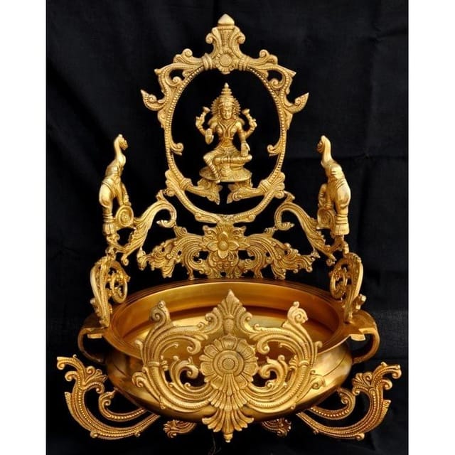 Goddess Lakshmi Figure Home Decor Brass Metal Urli - 18*18*19 inch (BS1154 A)