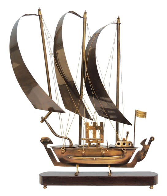 Brass Table Decor Showpiece Ship With Wooden Base - 14*4*20 inch (MR172 C)