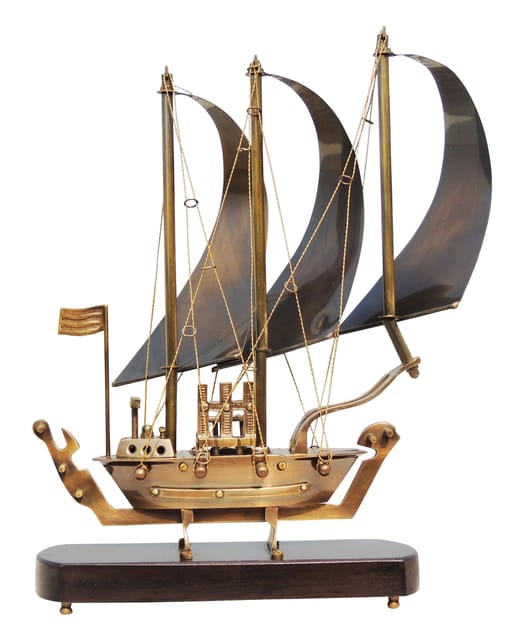 Brass Table Decor Showpiece Ship With Wooden Base - 12*3.4*15 inch (MR172 B)