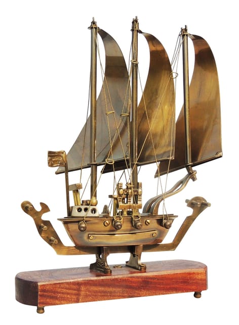 Brass Table Decor Showpiece Ship With Wooden Base - 8*2.8*12 inch (MR172 A)