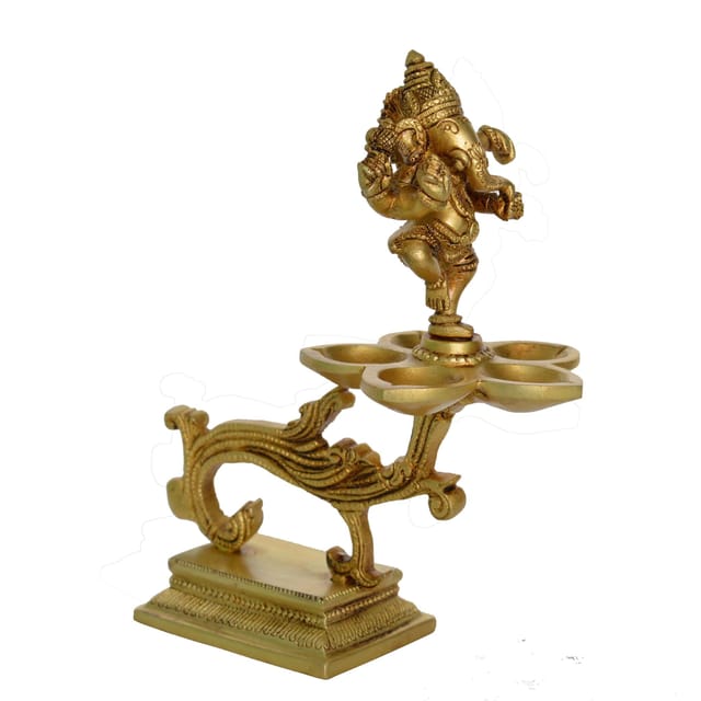 Brass Table Decor Ganesha Oil Lamp Deepak 5 Wicks  - 2.8*2.4*7.2 inch (BS1175 A)
