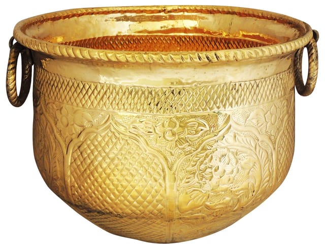 Brass Planter Pot Gamala Chatai Diameter 15 Inch weight 2.9 Kg (F615 D) - 15*15*11.5 inch (F615 D)