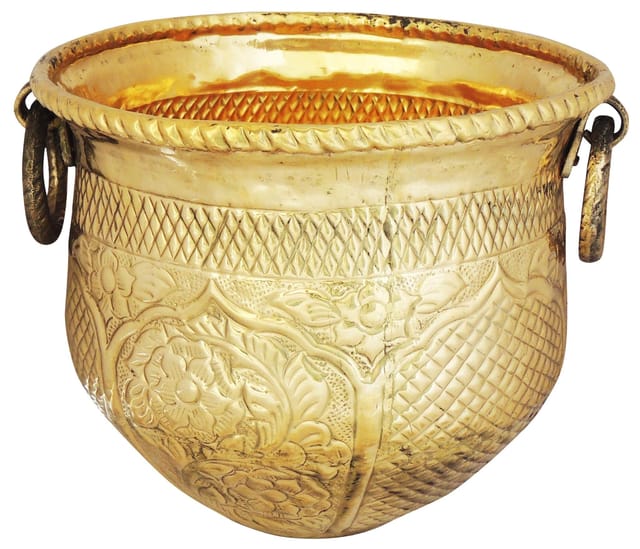 Brass Planter Pot Gamala Chatai Diameter 11 Inch weight 1.8 Kg (F615 B) - 11*11*9 inch (F615 B)