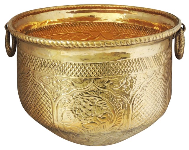 Brass planter Pot Gamala Chatai Diameter 17 Inch weight 3.85 Kg (F615 E) - 17*17*14 inch (F615 E)