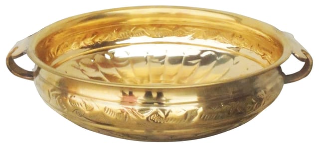 Brass Urli with Handwork Diameter 14 inch (F574 E) - 14*14*4.8 inch (F574 E)